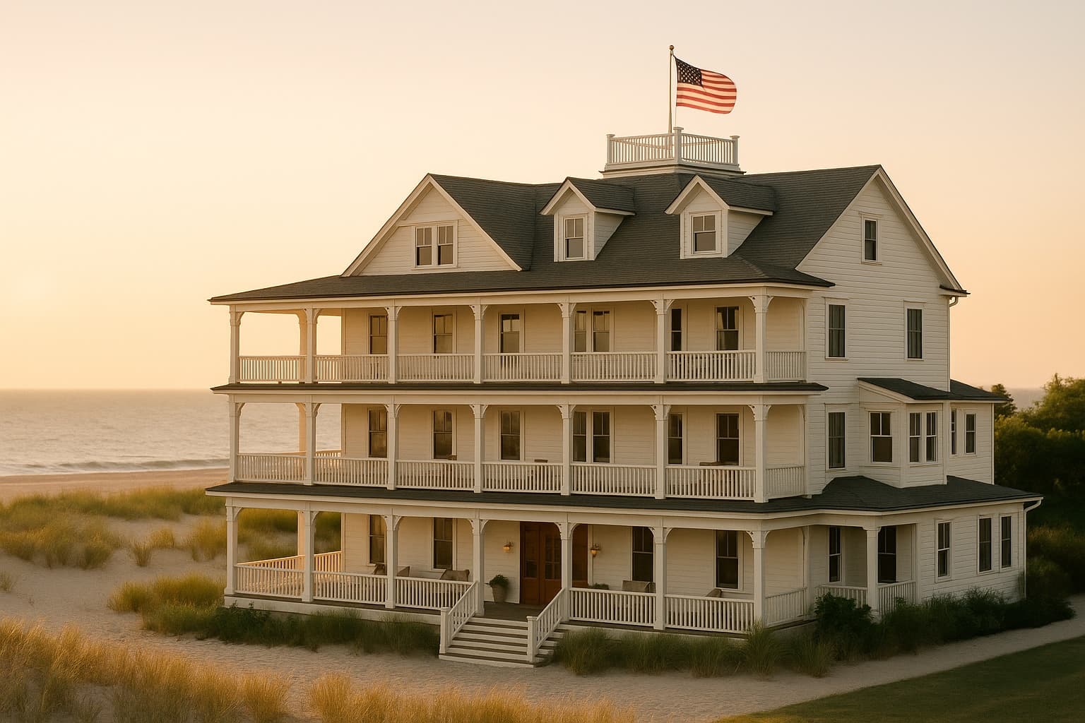 The Statler Resort, oceanfront Cape May at golden hour